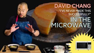 quotIve never done this successfullyquot Watch David Chang attempt to make flan in the MICROWAVE [upl. by Nahguav237]