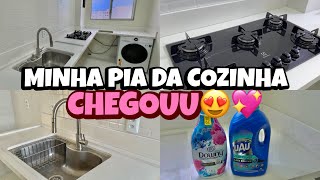 VLOGÃOFinalmente minha pia da cozinha chegou colocando a mármore torneira nova limpei o fogão🏠💖✨ [upl. by Adieno]