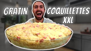 DÉGUSTATION DUN GRATIN DE COQUILLETTES AU JAMBON TRÈS MASSIF  Recette ultra facile [upl. by Firmin552]