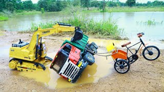 Scania 12 Wheeler Truck Accident Pulling Out Hero Bicycle JCB Machine  Cartoon Video  CS Toy [upl. by Garrison]