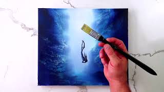 Deep Dive  How to paint a diver in underwater cave  Acrylic step by step painting demonstration [upl. by Fabria]