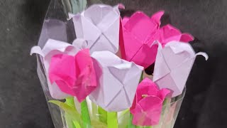 Craft paper flower Tulips Bouquet Diycraftcraftidea [upl. by Ishmul]