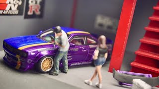 Nissan 240 sx s14 wide body rocket bunny inno 64 diecast car garage addition [upl. by Shaylynn]