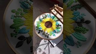 Beautiful sunflower hand embroidery work design in whiteryoutubeshortsmirrorworkembroiderytrend [upl. by Enirrok91]