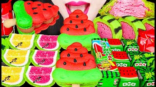 ASMR AMAZING WATERMELON DESSERTS 신기한 수박 디저트 JELLY MACARON BUBBLE GUM MUKBANG 먹방 [upl. by Luce35]