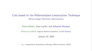 Lecture 41 Cuts based on the ReformulationLinearization Technique by Pietro Belotti [upl. by Dene]