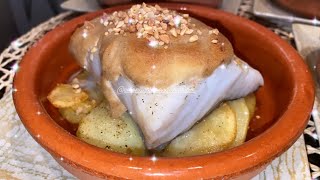 BACALAO CON MUSELINA DE AJO NEGRORECETA MUY FÁCIL Y DELICIOSA [upl. by Bink827]