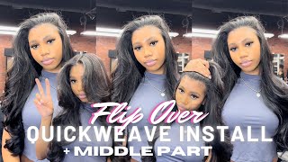 HOW TO FLIPOVER QUICKWEAVE with MIDDLE PART  LAYERING AND BLOWOUT CURLS  Ft Alipearl Hair [upl. by Nurav]