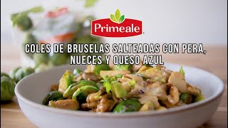 Coles de Bruselas salteadas con pera nueces y queso azul 🍐🧀🍲  Primeale [upl. by Pearla]