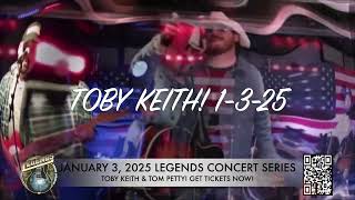 TOBY KEITH AND TOM PETTY 1 TRIBUTE CONCERTS IN AMERICA JANUARY 3 2025 NAPLES FLORIDA LEGENDS [upl. by Llerdnod]