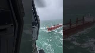 Video by Belgian Air Force NH90 crew featuring a NHV AS365 during the rescue from vessel Julietta D [upl. by Eila]