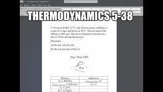 Thermodynamics 538 Air at 80 kPa 27°C and 220 ms enters a diffuser at a rate of 25 kgs leaves [upl. by Nivk]