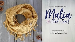 How to Crochet the Malia Buttoned Cowl  Infinity Scarf with Little Monkeys Crochet [upl. by Zeke]