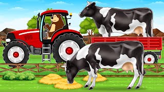 Farmer And Tractor  Cow Transport on Trailer  Building a Dairy Barn  Vehicles Farm [upl. by Ahsinom]