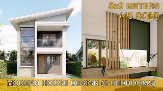 Modern House Design Idea 5x9 meters 45sqm with 2 bedrooms [upl. by Irita]