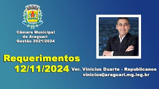 Requerimentos Vereador Vinícius Duarte 12112024 [upl. by Atirb713]