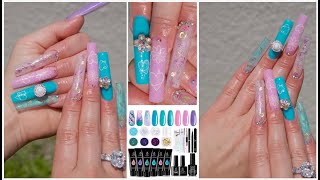 Beetles Mermaid Polygel Kit Review I Encapsulated Glitter Summer Flower Nails W 3D Spinners [upl. by Myer563]