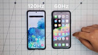 60Hz vs 120Hz  iPhone 11 Pro Max vs Samsung Galaxy S20 Plus Refresh Rate Explained [upl. by Oringa]