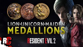 Resident Evil 2  All 3 Medallion Locations How to get Lion Unicorn amp Maiden Medallion [upl. by Reteip]