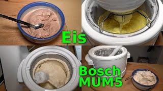 Test Eisbereiter Bosch MUM5 Bananen Schoko Vanille Kirscheis [upl. by Henleigh231]