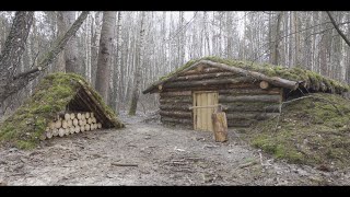 building bushcraft survival Dugout shelter  alone in dark forest  no talking [upl. by Nemzaj]