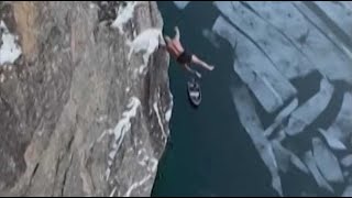 Norvège  Il saute dune falaise de 405 m de haut dans leau glacée et bas un record shorts [upl. by Asa223]