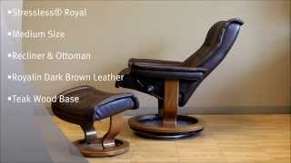 Stressless Royal Medium Recliner  Ottoman  Royalin Dark Brown Leather  Teak Wood Base by Ekornes [upl. by Rephotsirhc]