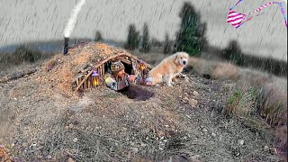 SURVIVING extreme weather Building SHELTER underground BUSHCRAFT Camping in the rain [upl. by Ayotac595]