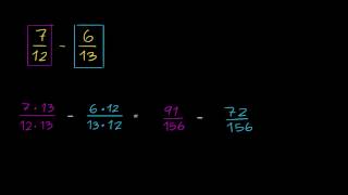 Subtração de frações com denominadores diferentes [upl. by Aratas821]