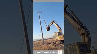 The Process Of Placing A Wire On A Pole From A Crane [upl. by Carilla664]