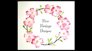 157 Watch as I follow a watercolor tutorial on a Dogwood flower wreath [upl. by Iznyl]