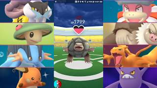 Pokémon GO GEN 3 gym battles Breloom Slaking Manectric Swampert Charizard Raichu amp more [upl. by Lyrrehs]