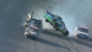 Carl Edwards goes airborne into fence as Brad Keselowski scores first Cup Series win  NASCAR [upl. by Enilauqcaj]