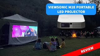 ViewSonic M2e Portable LED Projector Review Is it good camping [upl. by Adlaremse396]