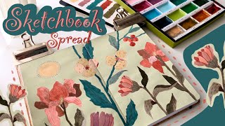 Sketchbook Spread Botanicals 🌿  Color Mixing With Kuretake Art Nouveau [upl. by Kirred523]