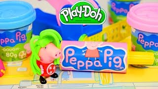 Peppa Pig Mega Dough Set Play Doh Peppa Toys Shapes Colors Moulds Cookies Fruits Vegetable Playdough [upl. by Aicele]