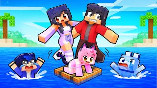 Playing as a FAMILY on a RAFT in Minecraft [upl. by Romie]