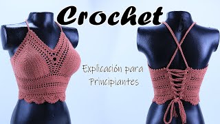 Top tejido a crochet copas triangulares Ideal para principiantes [upl. by Nowahs673]