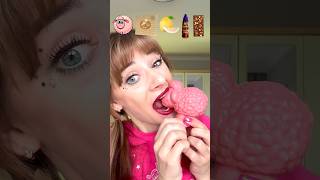 ASMR Emoji Eating Pink Choco Pomelo Sour Candy Mukbang shorts funny viralvideo youtubeshorts [upl. by Medea]