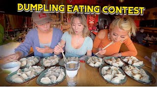 DUMPLING EATING CONTEST vs YB and Kirsten at Hui You Xiang in Hollywood CA RainaisCrazy [upl. by Prima136]