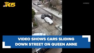 WATCH Video shows cars sliding down street on Queen Anne in Seattle [upl. by Dagall]