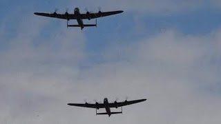 2 Lancasters flying for 1st time  Merlin heaven [upl. by Akinuahs]