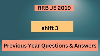 quotRRB JE Shift 3 2019 Previous Year Questions  Detailed Solutions amp Analysisquotkonjam padingapa [upl. by Aryamo]