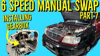 Subaru 6 Speed Gearbox Install  Auto to Manual Swap  SF5 Forester [upl. by Hesky]