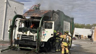 Fairfield NJ Fire Dept operates at a garbage truck Fire 65 Passaic Ave 42525 [upl. by Emmey]