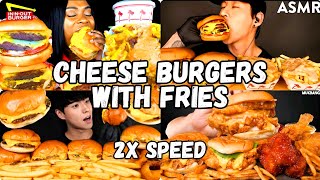 ASMR Eating CHEESE BURGERS with Fries  2x Speed Fast Eating [upl. by Eibo]