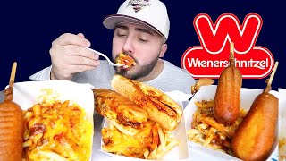 Chili Cheese Fries  Chili Cheese Dogs  Corn Dogs • Wienerschnitzel Mukbang • Eating Show [upl. by Ymmor]