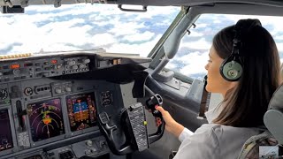 Beautiful Female Pilot Landing Her Boeing B737800  Cockpit View  GoPro [upl. by Aztirak]