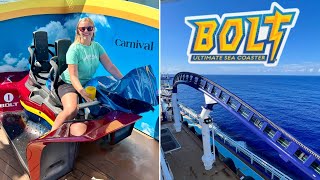 Riding A Roller Coaster At Sea BOLT Coaster  Carnival Mardi Gras Cruise 2023 [upl. by Anum146]