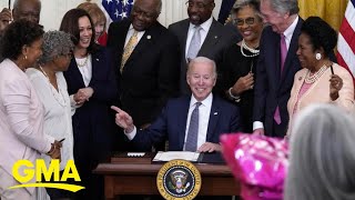 Biden signs bill making Juneteenth a federal holiday l GMA [upl. by Lattonia411]